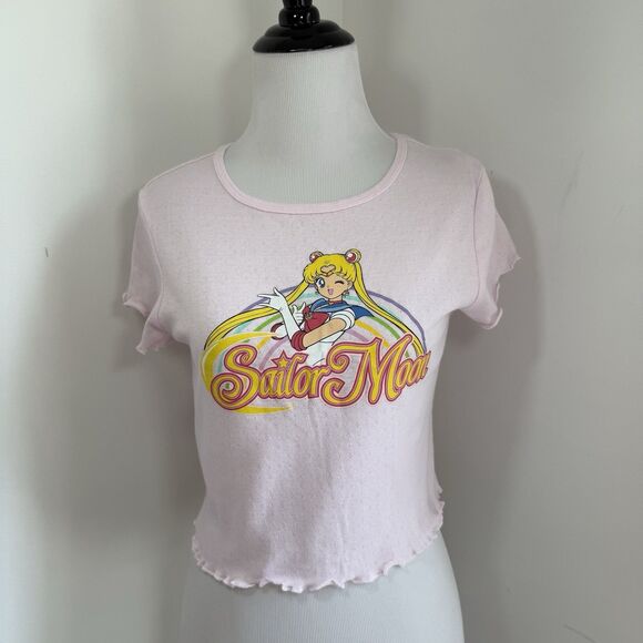 Sailor Moon Cropped Baby Tee Jr M Pink Babydoll T-shirt Retro 90s Anime Kawaii - Picture 1 of 10